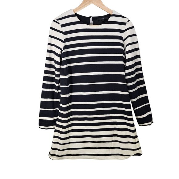 Tibi Variegated Black & Ivory Striped Colorblock Shift Slip Dress Size M - Picture 7 of 8